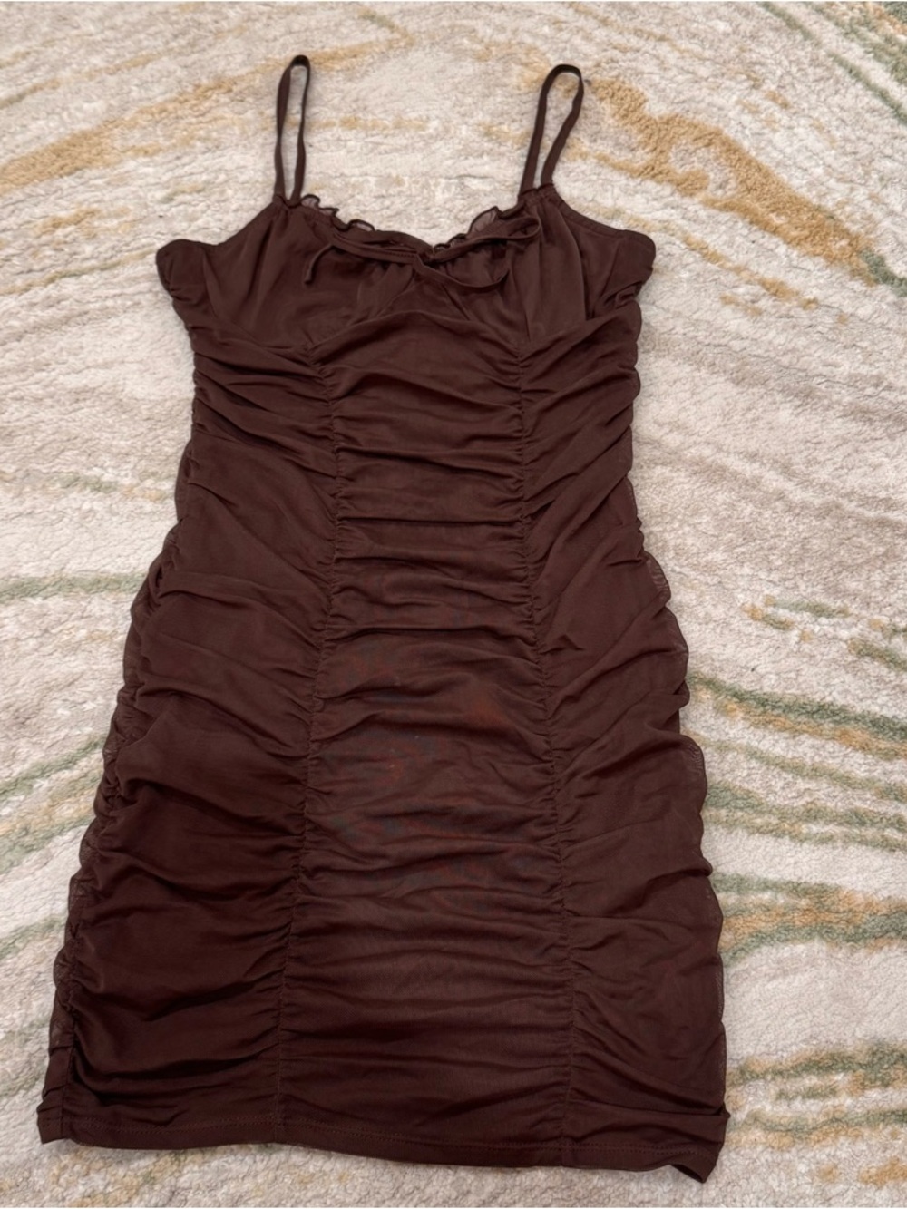 H&M Brown Ruched Spaghetti Strap Mini Dress
